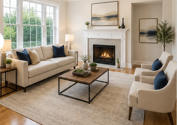 Living room virtual staging — after
